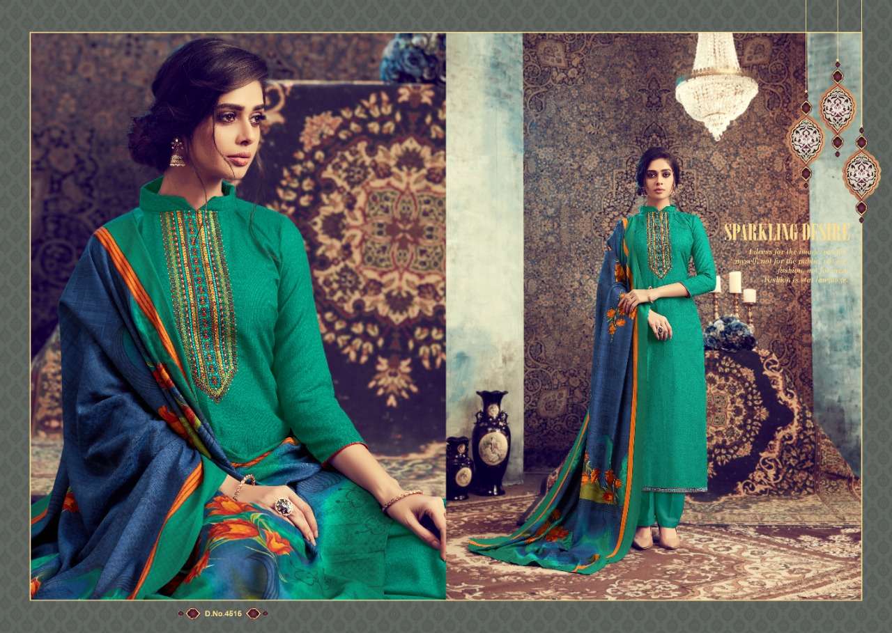 FLUENCE BY I.B NX 4513 TO 4520 SERIES SUITS STYLISH BEAUTIFUL COLOURFUL PRINTED & EMBROIDERED PARTY WEAR & OCCASIONAL WEAR PURE PASHMINA PRINTED WITH EMBROIDERY DRESSES AT WHOLESALE PRICE