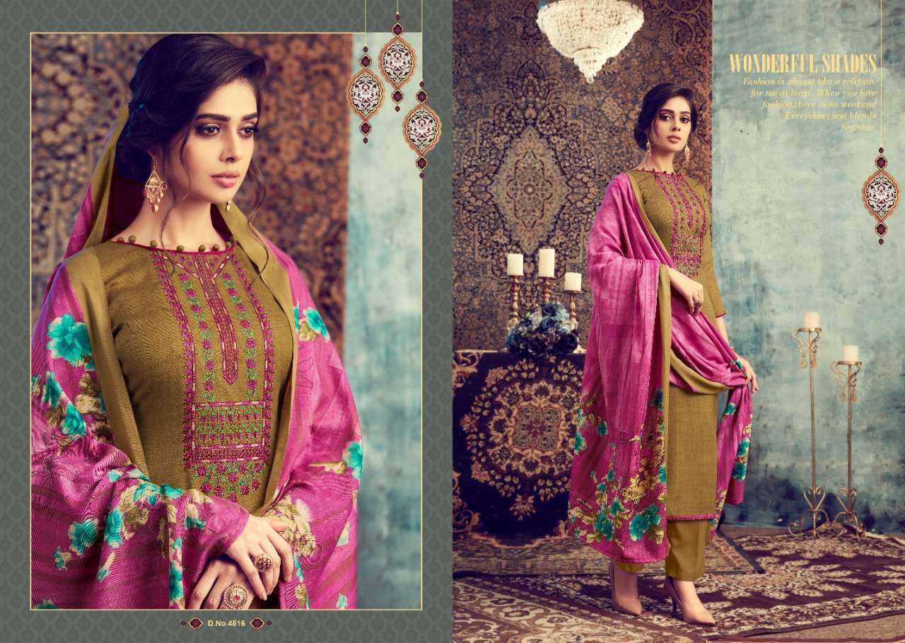 FLUENCE BY I.B NX 4513 TO 4520 SERIES SUITS STYLISH BEAUTIFUL COLOURFUL PRINTED & EMBROIDERED PARTY WEAR & OCCASIONAL WEAR PURE PASHMINA PRINTED WITH EMBROIDERY DRESSES AT WHOLESALE PRICE