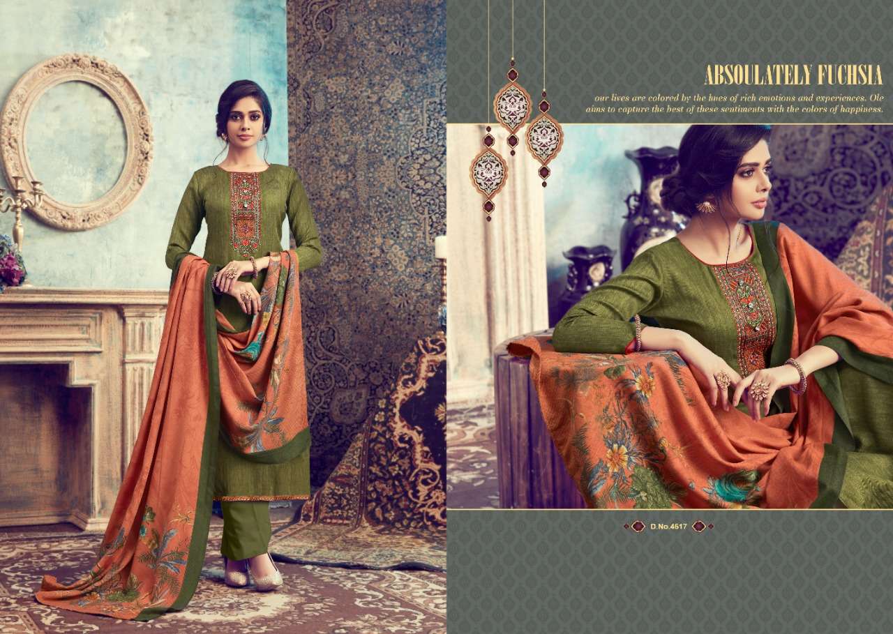 FLUENCE BY I.B NX 4513 TO 4520 SERIES SUITS STYLISH BEAUTIFUL COLOURFUL PRINTED & EMBROIDERED PARTY WEAR & OCCASIONAL WEAR PURE PASHMINA PRINTED WITH EMBROIDERY DRESSES AT WHOLESALE PRICE