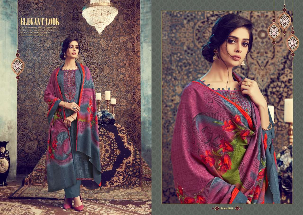 FLUENCE BY I.B NX 4513 TO 4520 SERIES SUITS STYLISH BEAUTIFUL COLOURFUL PRINTED & EMBROIDERED PARTY WEAR & OCCASIONAL WEAR PURE PASHMINA PRINTED WITH EMBROIDERY DRESSES AT WHOLESALE PRICE