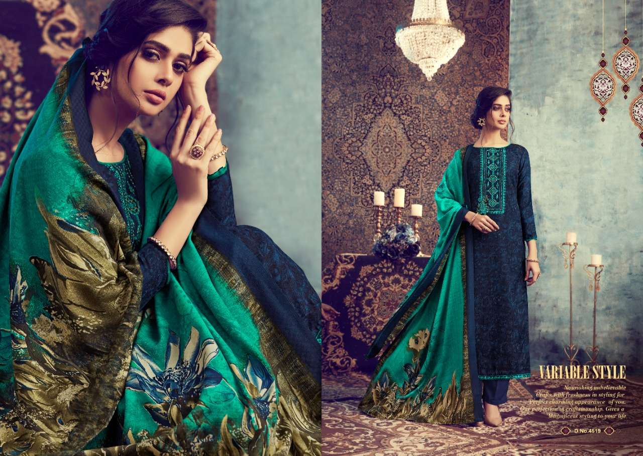 FLUENCE BY I.B NX 4513 TO 4520 SERIES SUITS STYLISH BEAUTIFUL COLOURFUL PRINTED & EMBROIDERED PARTY WEAR & OCCASIONAL WEAR PURE PASHMINA PRINTED WITH EMBROIDERY DRESSES AT WHOLESALE PRICE