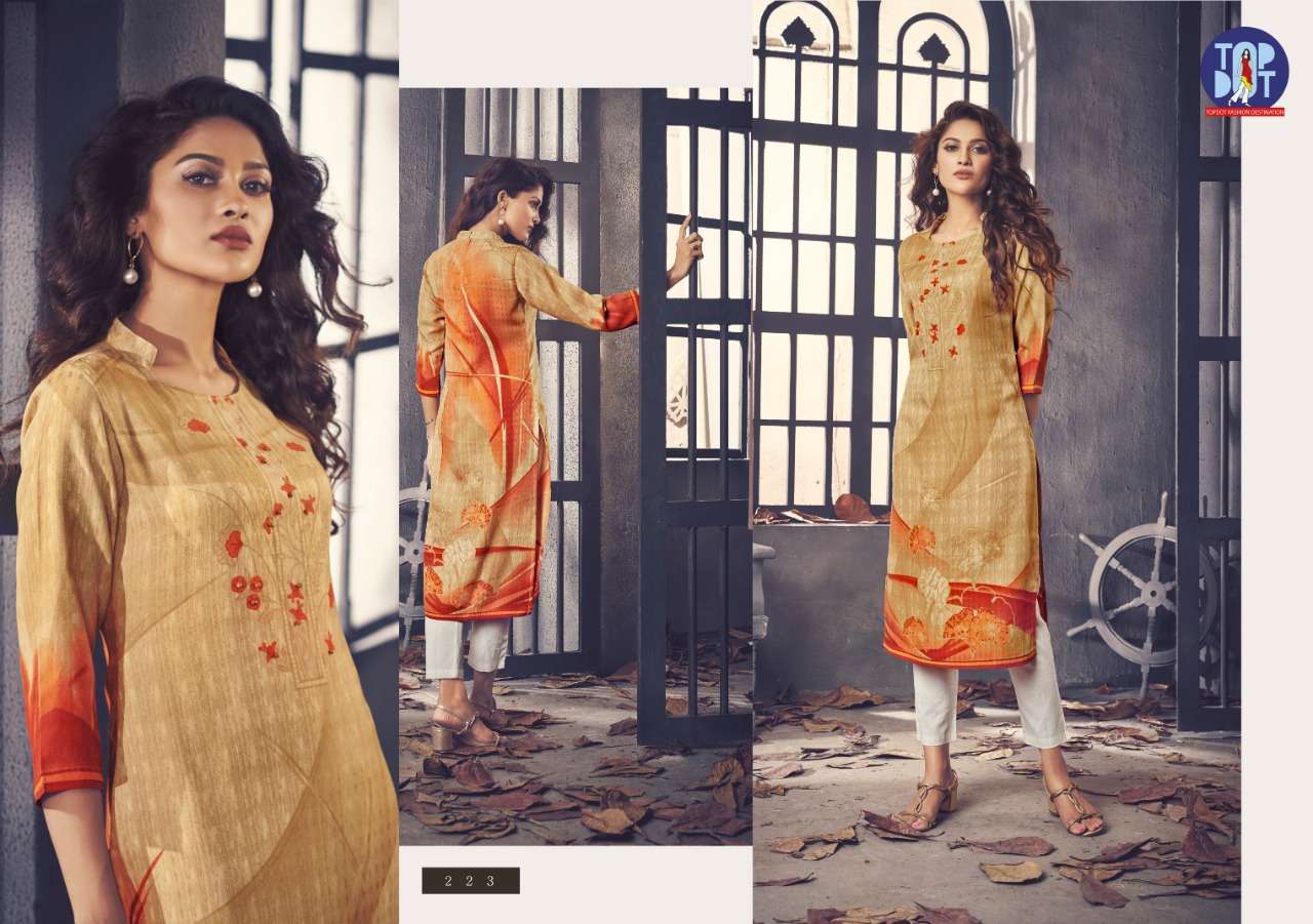PASHMINA BY TOP DOT 221 TO 230 SERIES BEAUTIFUL STYLISH COLORFUL FANCY PARTY WEAR & ETHNIC WEAR & READY TO WEAR FAUX PASHMINA PRINTED KURTIS AT WHOLESALE PRICE