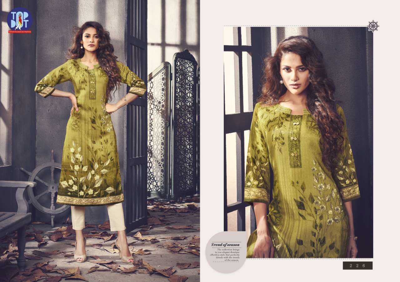 PASHMINA BY TOP DOT 221 TO 230 SERIES BEAUTIFUL STYLISH COLORFUL FANCY PARTY WEAR & ETHNIC WEAR & READY TO WEAR FAUX PASHMINA PRINTED KURTIS AT WHOLESALE PRICE