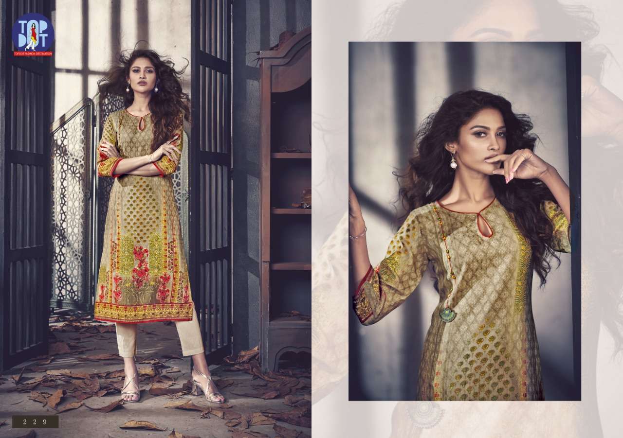 PASHMINA BY TOP DOT 221 TO 230 SERIES BEAUTIFUL STYLISH COLORFUL FANCY PARTY WEAR & ETHNIC WEAR & READY TO WEAR FAUX PASHMINA PRINTED KURTIS AT WHOLESALE PRICE