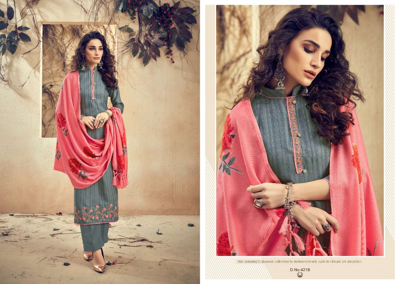 THE MAGNET BY KALYAN PRINTS 4213 TO 4220 SERIES STYLISH BEAUTIFUL COLOURFUL PRINTED & EMBROIDERED PARTY WEAR & OCCASIONAL WEAR PURE PASHMINA PRINTED WITH FANCY SELF EMBROIDERY DRESSES AT WHOLESALE PRICE