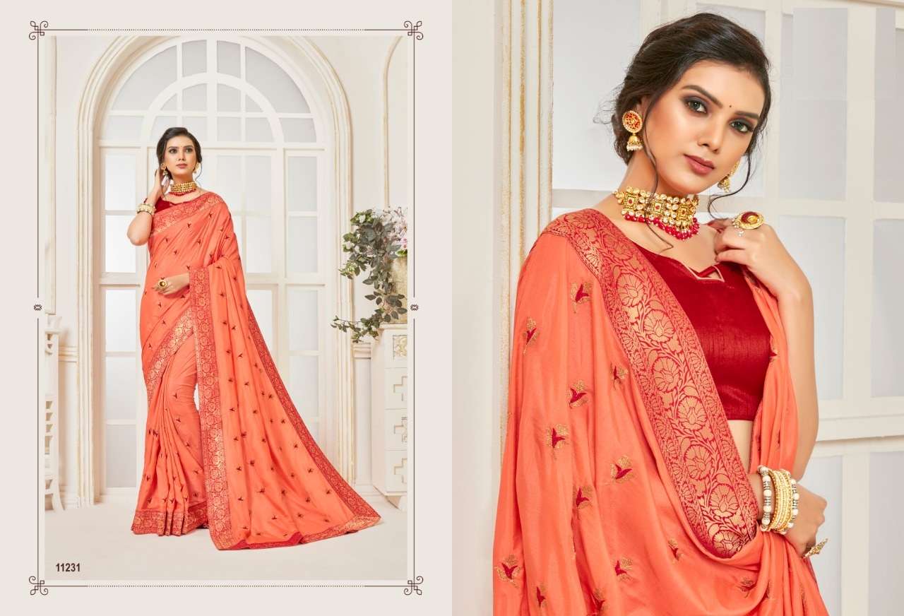 GULAL BY INDIAN WOMEN 11223 TO 11232 SERIES INDIAN TRADITIONAL WEAR COLLECTION BEAUTIFUL STYLISH FANCY COLORFUL PARTY WEAR & ETHNIC WEAR TWO TON SILK JACQUARD SAREES AT WHOLESALE PRICE