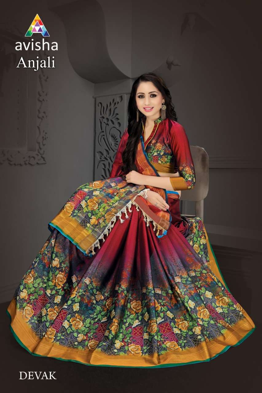 ANJALI BY AVISHA 01 TO 05 SERIES INDIAN BEAUTIFUL TRADITIONAL WEAR COLLECTION COLORFUL STYLISH FANCY PARTY WEAR & OCCASIONAL WEAR HANDLOOM COTTON SILK SAREES AT WHOLESALE PRICE
