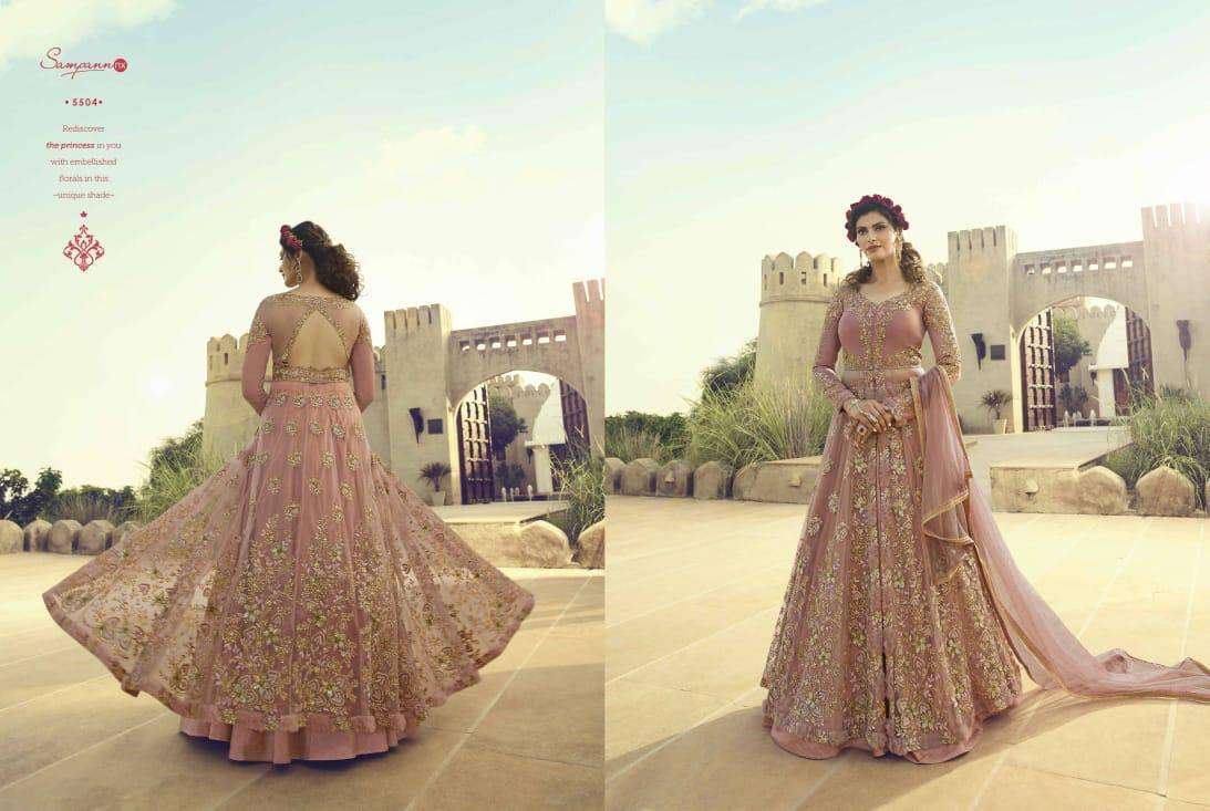 SAGA VOL-5 BY SAMPANN NX 5501 TO 5507 SERIES ANARKALI DESIGNER BEAUTIFUL SUITS COLORFUL STYLISH FANCY CASUAL WEAR & ETHNIC WEAR BUTTERFLY NET/SILK DRESSES AT WHOLESALE PRICE