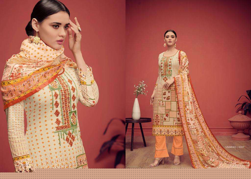 UMARAO BY HOUSE OF LAWN 1001 TO 1010 SERIES BEAUTIFUL STYLISH SHARARA SUITS FANCY COLORFUL CASUAL WEAR & ETHNIC WEAR & READY TO WEAR PURE JAM SATIN PRINTED WITH EMBROIDERY DRESSES AT WHOLESALE PRICE