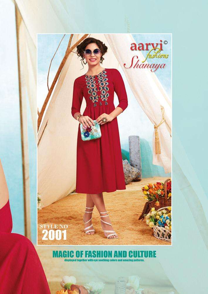 SHANAYA VOL-2 BY AARVI FASHION 2001 TO 2005 SERIES BEAUTIFUL COLORFUL STYLISH FANCY CASUAL WEAR & ETHNIC WEAR & READY TO WEAR RAYON LUXURIYA KURTIS AT WHOLESALE PRICE