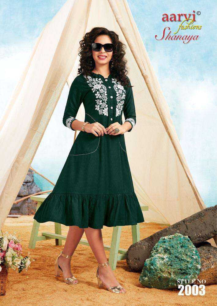 SHANAYA VOL-2 BY AARVI FASHION 2001 TO 2005 SERIES BEAUTIFUL COLORFUL STYLISH FANCY CASUAL WEAR & ETHNIC WEAR & READY TO WEAR RAYON LUXURIYA KURTIS AT WHOLESALE PRICE