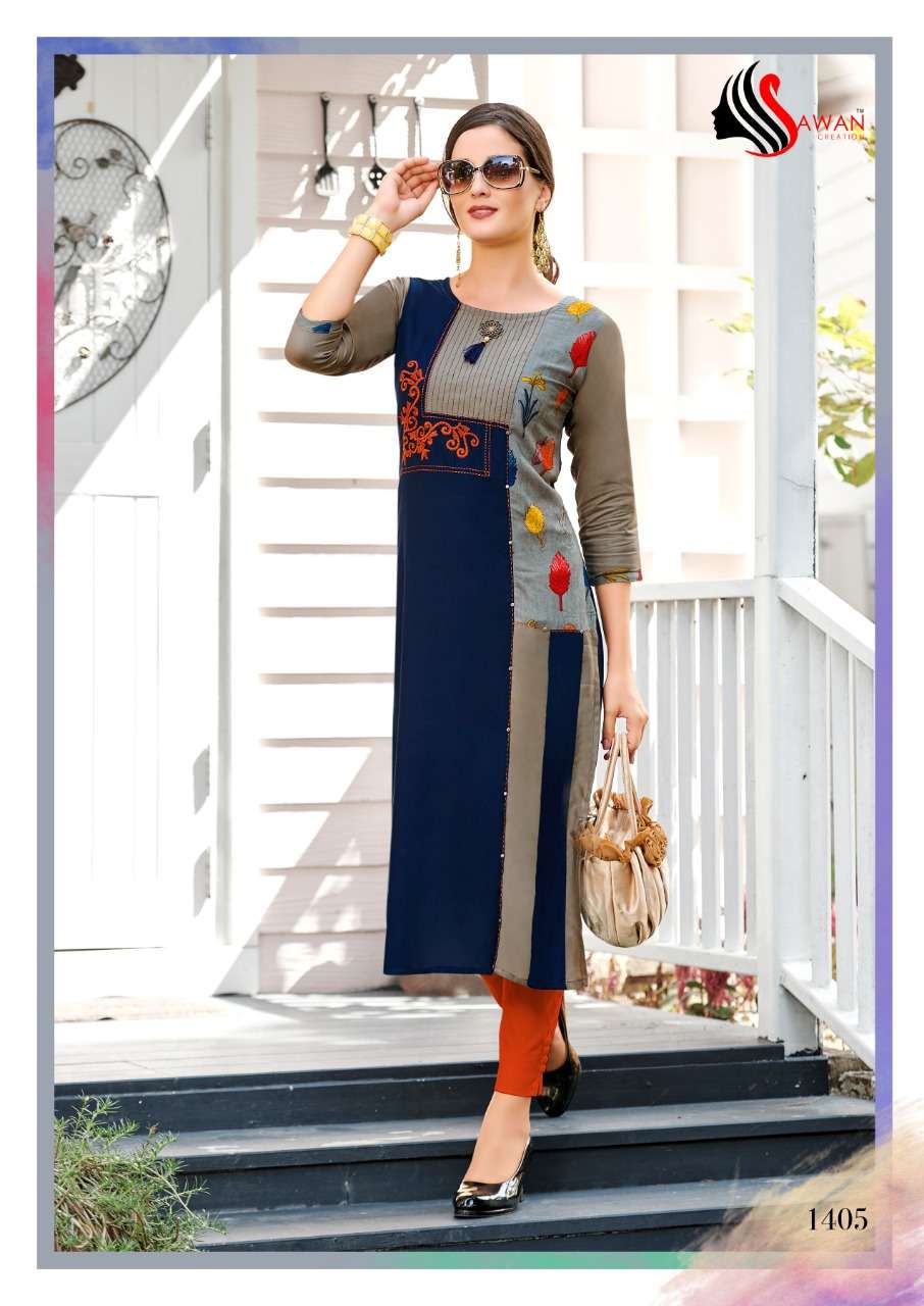 HONEY VOL-14 BY SAWAN CREATION 1401 TO 1412 SERIES BEAUTIFUL COLORFUL STYLISH FANCY CASUAL WEAR & ETHNIC WEAR & READY TO WEAR HEAVY RAYON PRINTED KURTIS AT WHOLESALE PRICE