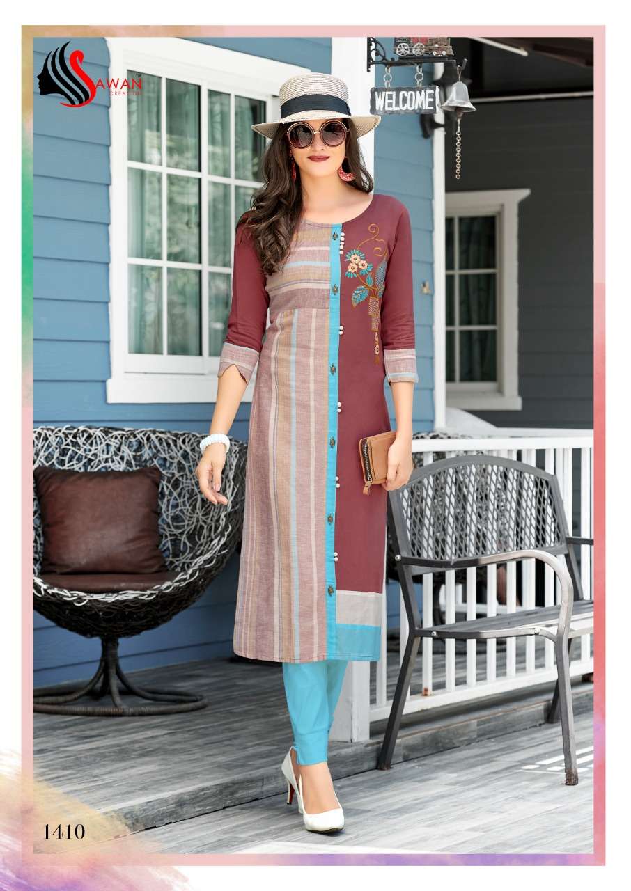 HONEY VOL-14 BY SAWAN CREATION 1401 TO 1412 SERIES BEAUTIFUL COLORFUL STYLISH FANCY CASUAL WEAR & ETHNIC WEAR & READY TO WEAR HEAVY RAYON PRINTED KURTIS AT WHOLESALE PRICE