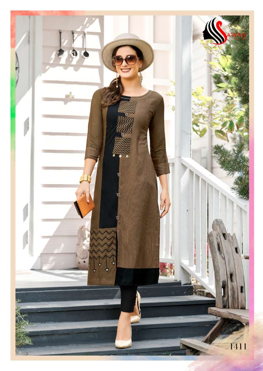 HONEY VOL-14 BY SAWAN CREATION 1401 TO 1412 SERIES BEAUTIFUL COLORFUL STYLISH FANCY CASUAL WEAR & ETHNIC WEAR & READY TO WEAR HEAVY RAYON PRINTED KURTIS AT WHOLESALE PRICE