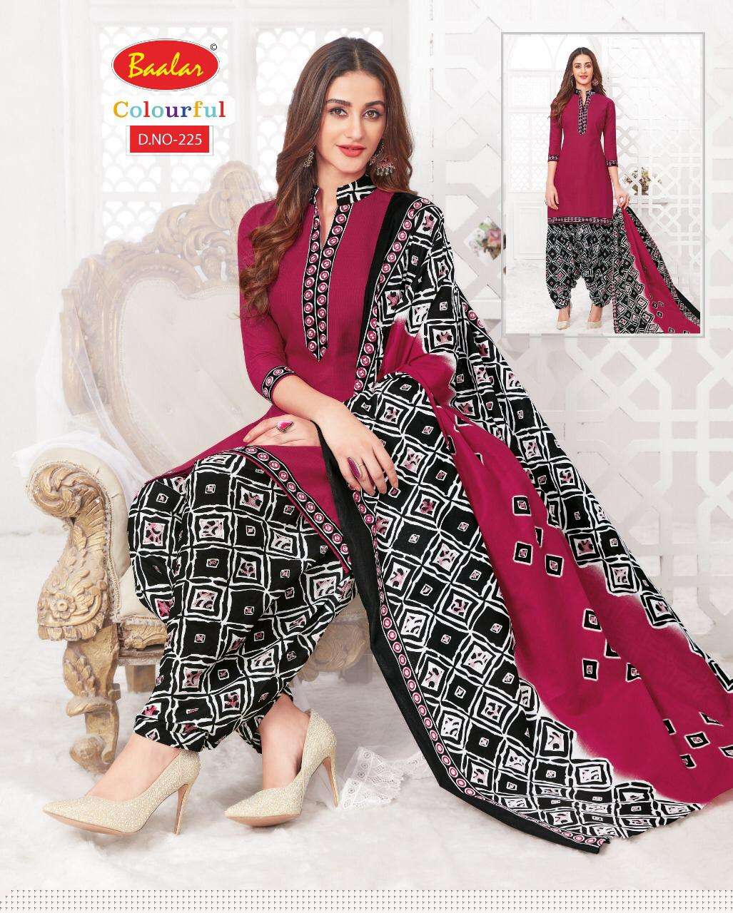 COLOURFUL VOL-2 BY BAALAR 225 TO 244 SERIES BEAUTIFUL PATIYALA SUITS STYLISH FANCY COLORFUL PARTY WEAR & OCCASIONAL WEAR PURE COTTON PRINT DRESSES AT WHOLESALE PRICE