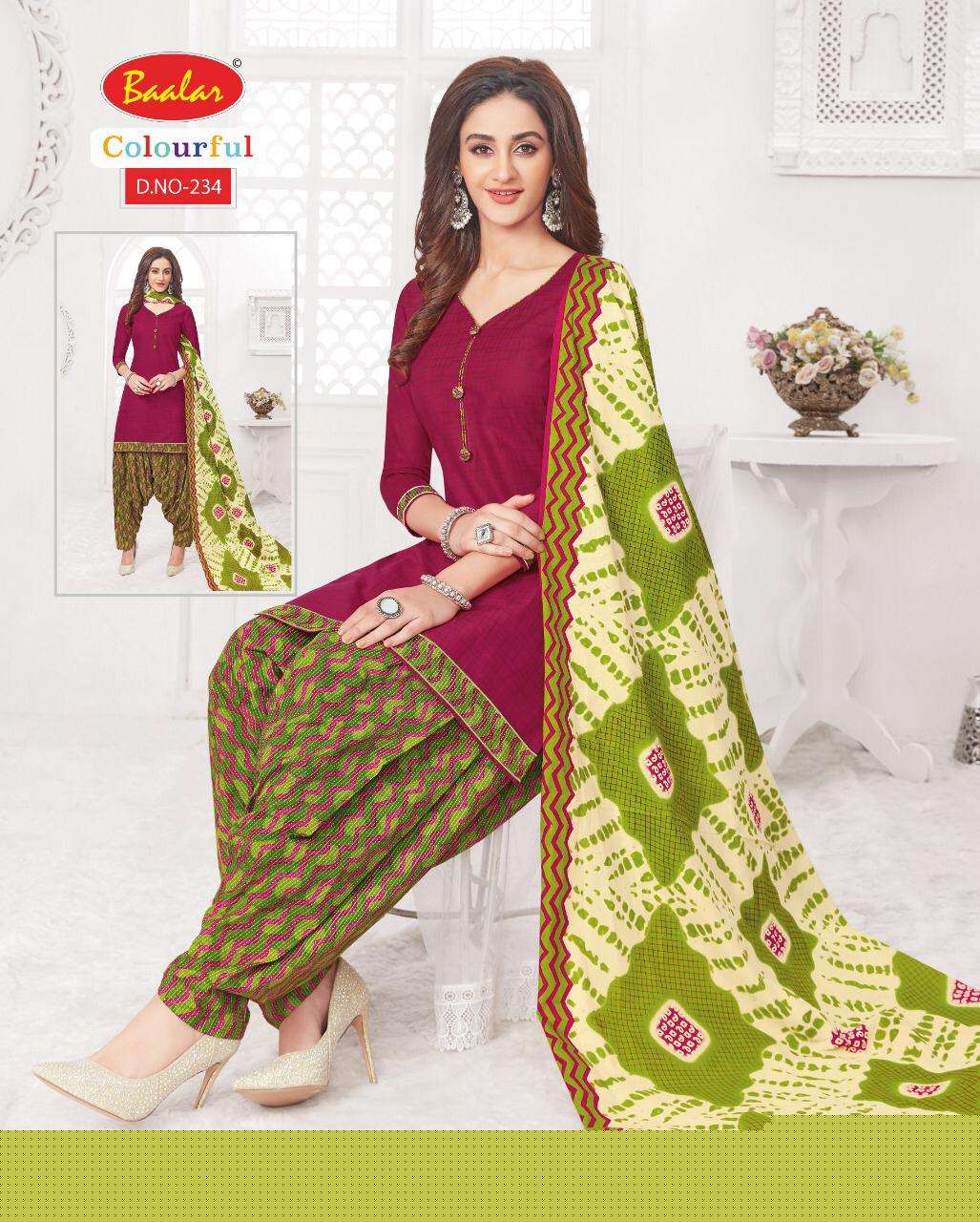 COLOURFUL VOL-2 BY BAALAR 225 TO 244 SERIES BEAUTIFUL PATIYALA SUITS STYLISH FANCY COLORFUL PARTY WEAR & OCCASIONAL WEAR PURE COTTON PRINT DRESSES AT WHOLESALE PRICE