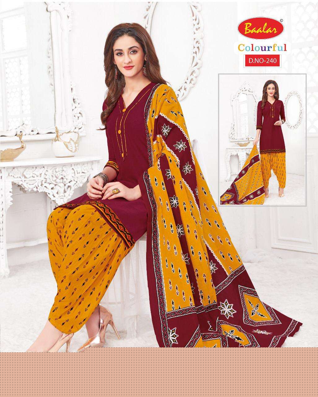 COLOURFUL VOL-2 BY BAALAR 225 TO 244 SERIES BEAUTIFUL PATIYALA SUITS STYLISH FANCY COLORFUL PARTY WEAR & OCCASIONAL WEAR PURE COTTON PRINT DRESSES AT WHOLESALE PRICE