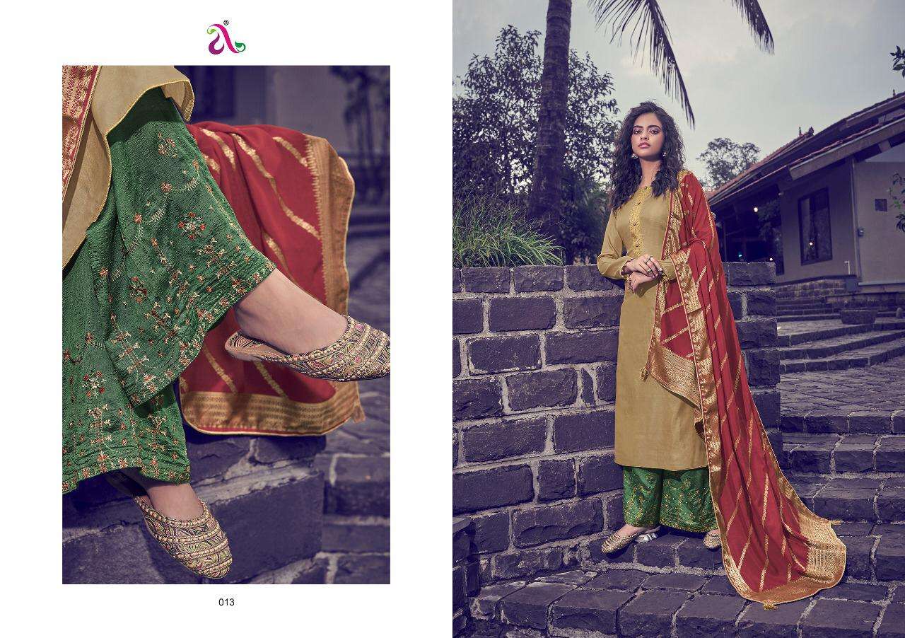 SCARLET BY ANGROOP PLUS 009 TO 016 SERIES BEAUTIFUL STYLISH SHARARA SUITS FANCY COLORFUL CASUAL WEAR & ETHNIC WEAR & READY TO WEAR TUSSAR SILK SATIN WITH EMBROIDERY DRESSES AT WHOLESALE PRICE