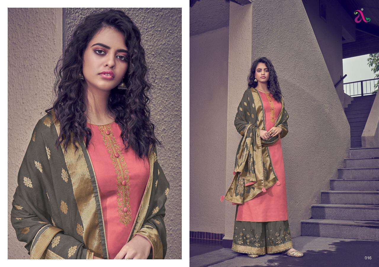SCARLET BY ANGROOP PLUS 009 TO 016 SERIES BEAUTIFUL STYLISH SHARARA SUITS FANCY COLORFUL CASUAL WEAR & ETHNIC WEAR & READY TO WEAR TUSSAR SILK SATIN WITH EMBROIDERY DRESSES AT WHOLESALE PRICE