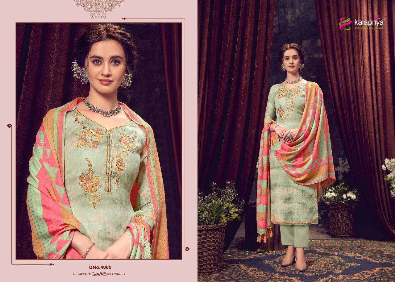 IBADAT VOL-4 BY KALAPRIYA 4001 TO 4008 SERIES BEAUTIFUL STYLISH SHARARA SUITS FANCY COLORFUL CASUAL WEAR & ETHNIC WEAR & READY TO WEAR PURE PASHMINA DIGITAL PRINT WITH EMBROIDERY DRESSES AT WHOLESALE PRICE