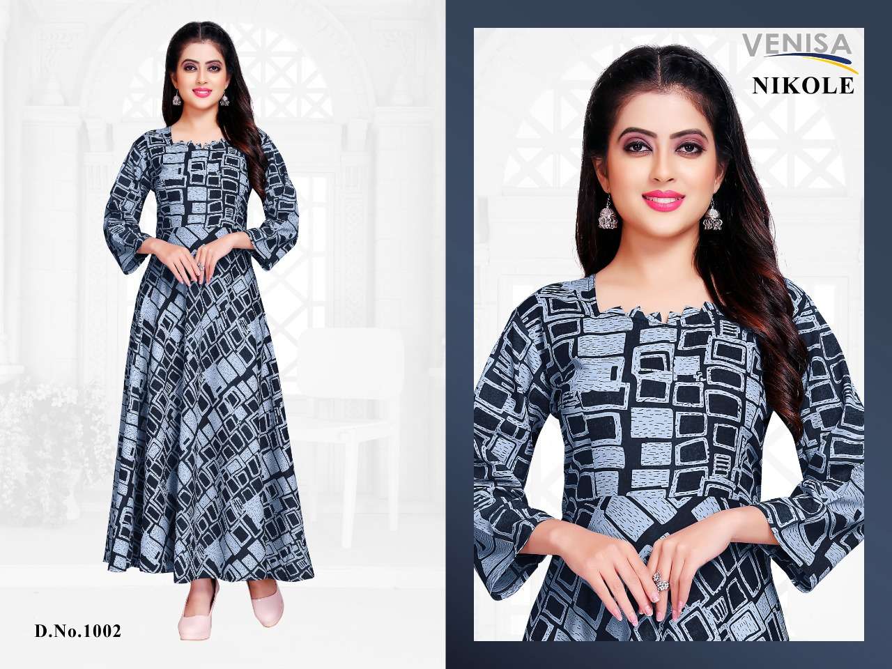 NIKOLE BY VENISA 1001 TO 1005 SERIES DESIGNER BEAUTIFUL STYLISH COLORFUL FANCY READY TO WEAR & CASUAL WEAR & ETHNIC WEAR HEAVY RAYON PRINTED KURTIS AT WHOLESALE PRICE