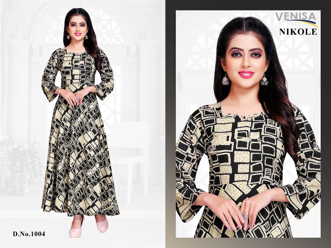 NIKOLE BY VENISA 1001 TO 1005 SERIES DESIGNER BEAUTIFUL STYLISH COLORFUL FANCY READY TO WEAR & CASUAL WEAR & ETHNIC WEAR HEAVY RAYON PRINTED KURTIS AT WHOLESALE PRICE