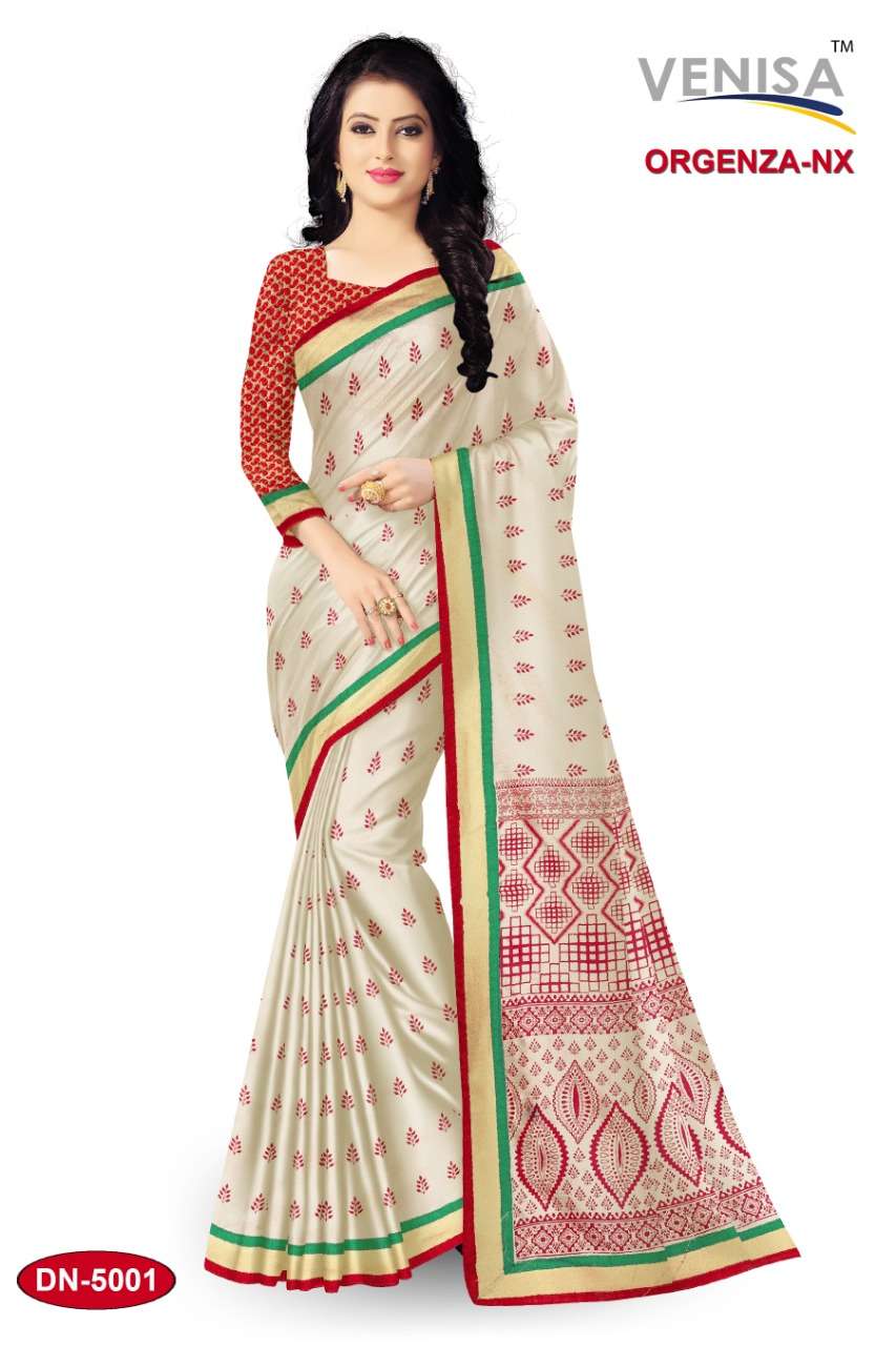 ORGENZA NX BY VENISA 5001 TO 5008 SERIES INDIAN TRADITIONAL WEAR COLLECTION BEAUTIFUL STYLISH FANCY COLORFUL PARTY WEAR & OCCASIONAL WEAR DYED PRINTED SAREES AT WHOLESALE PRICE