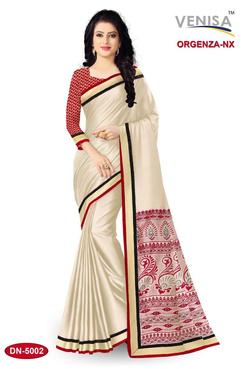 ORGENZA NX BY VENISA 5001 TO 5008 SERIES INDIAN TRADITIONAL WEAR COLLECTION BEAUTIFUL STYLISH FANCY COLORFUL PARTY WEAR & OCCASIONAL WEAR DYED PRINTED SAREES AT WHOLESALE PRICE
