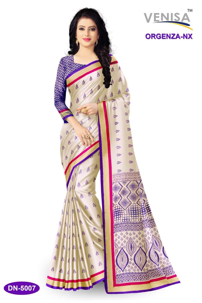 ORGENZA NX BY VENISA 5001 TO 5008 SERIES INDIAN TRADITIONAL WEAR COLLECTION BEAUTIFUL STYLISH FANCY COLORFUL PARTY WEAR & OCCASIONAL WEAR DYED PRINTED SAREES AT WHOLESALE PRICE