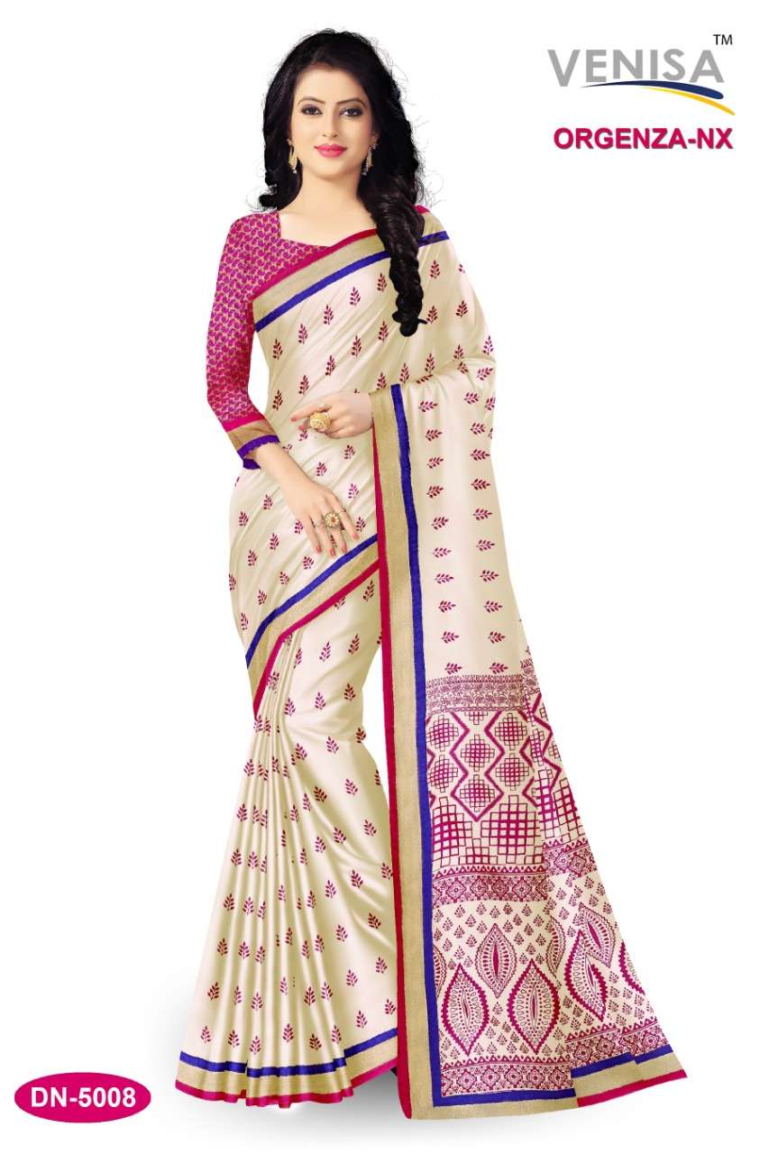 ORGENZA NX BY VENISA 5001 TO 5008 SERIES INDIAN TRADITIONAL WEAR COLLECTION BEAUTIFUL STYLISH FANCY COLORFUL PARTY WEAR & OCCASIONAL WEAR DYED PRINTED SAREES AT WHOLESALE PRICE