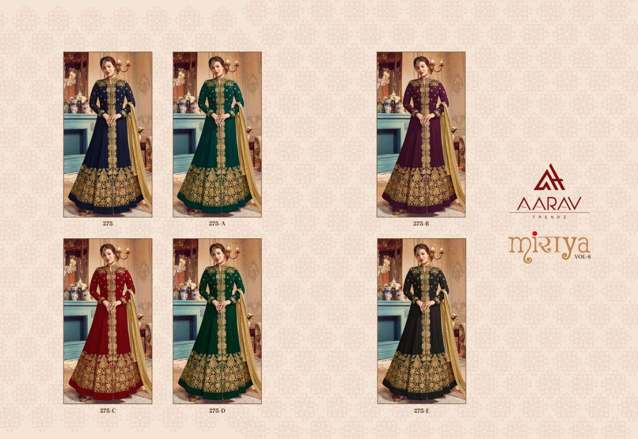 MIRAYA VOL-8 BY AARAV TRENDZ 275-A TO 275-E SERIES DESIGNER SHARARA SUITS COLLECTION BEAUTIFUL STYLISH COLORFUL FANCY PARTY WEAR & OCCASIONAL WEAR REAL GEORGETTE WITH EMBROIDERY DRESSES AT WHOLESALE PRICE
