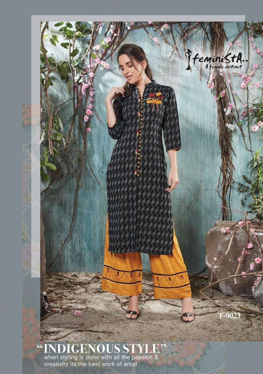 HASHTAG VOL-3 BY FEMINITSA 5021 TO 5027 SERIES BEAUTIFUL STYLISH FANCY COLORFUL CASUAL WEAR & ETHNIC WEAR & READY TO WEAR RAYON/IKKAT/COTTON FLEX/CAMBRIC KURTIS WITH BOTTOM AT WHOLESALE PRICE