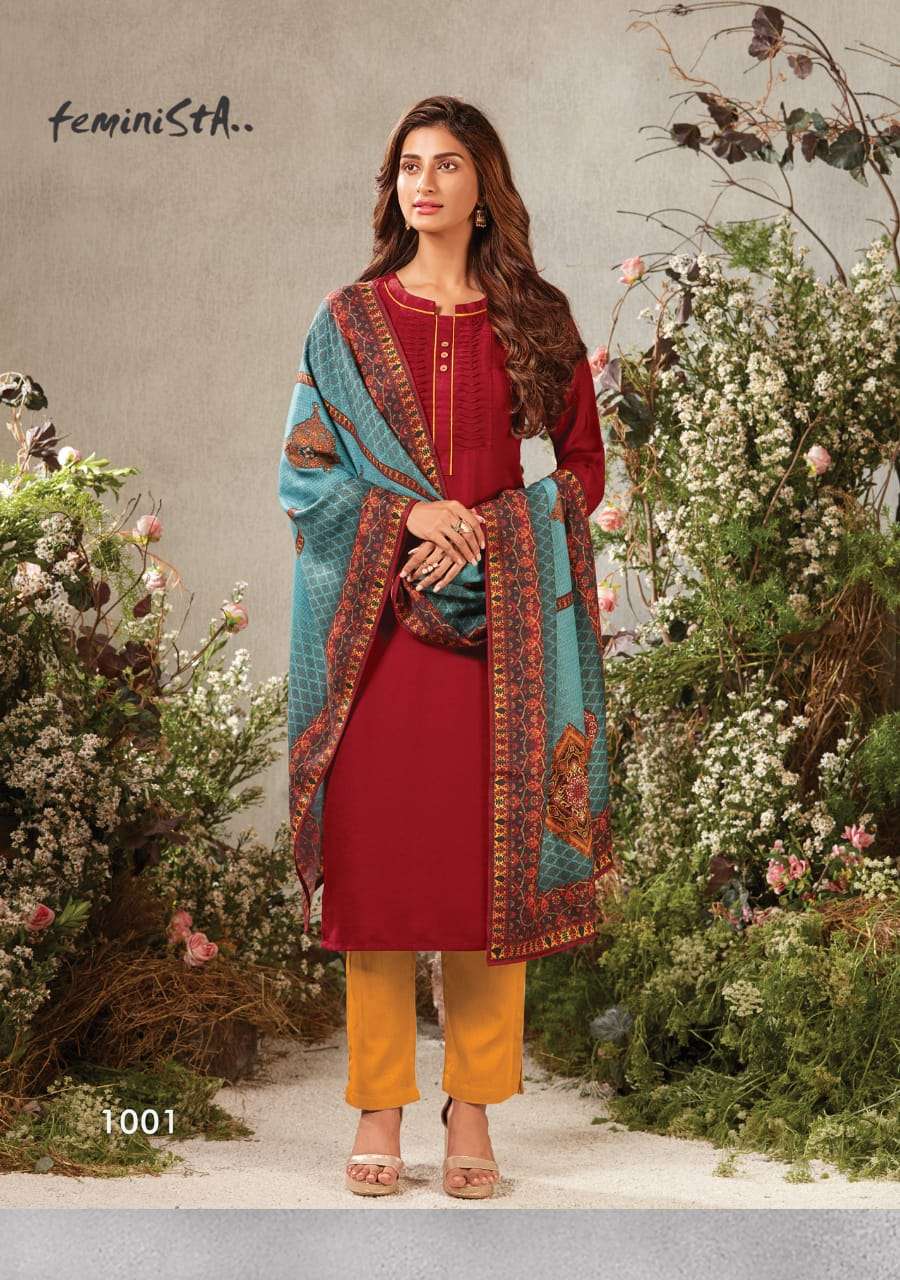 SAPPIRE BY FEMINISTA 1001 TO 1008 SERIES BEAUTIFUL STYLISH FANCY COLORFUL CASUAL WEAR & ETHNIC WEAR & READY TO WEAR PASHMINA DIGITAL PRINTED KURTIS WITH DUPATTA AT WHOLESALE PRICE