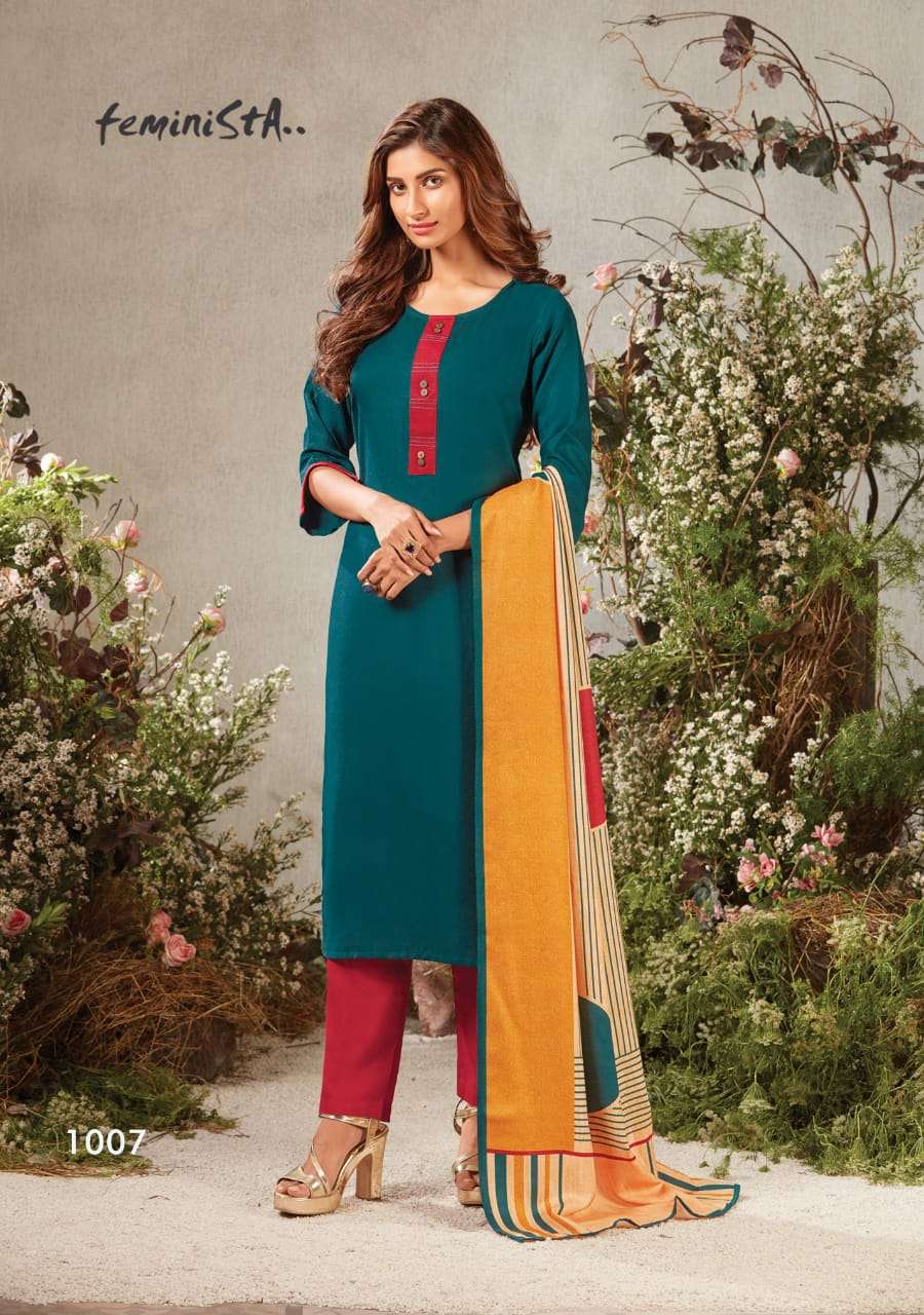 SAPPIRE BY FEMINISTA 1001 TO 1008 SERIES BEAUTIFUL STYLISH FANCY COLORFUL CASUAL WEAR & ETHNIC WEAR & READY TO WEAR PASHMINA DIGITAL PRINTED KURTIS WITH DUPATTA AT WHOLESALE PRICE