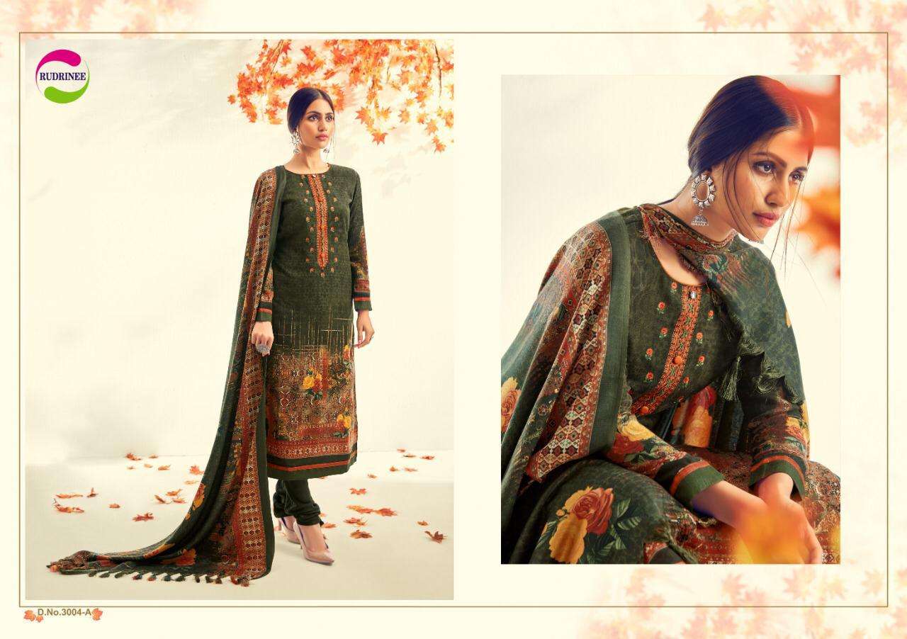 NASHREEN BY RUDRINEE 3001-A TO 3005-B SERIES BEAUTIFUL STYLISH FANCY COLORFUL CASUAL & PARTY WEAR & ETHNIC WEAR COLLECTION PASHMINA DOBBY PRINT WITH EMBROIDERED DRESSES AT WHOLESALE PRICE