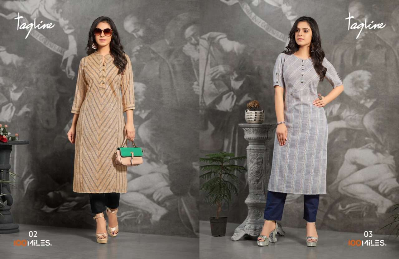 TAGLINE BY 100 MILES 01 TO 04 SERIES BEAUTIFUL COLORFUL STYLISH FANCY CASUAL WEAR & ETHNIC WEAR & READY TO WEAR PURE COTTON KURTIS AT WHOLESALE PRICE