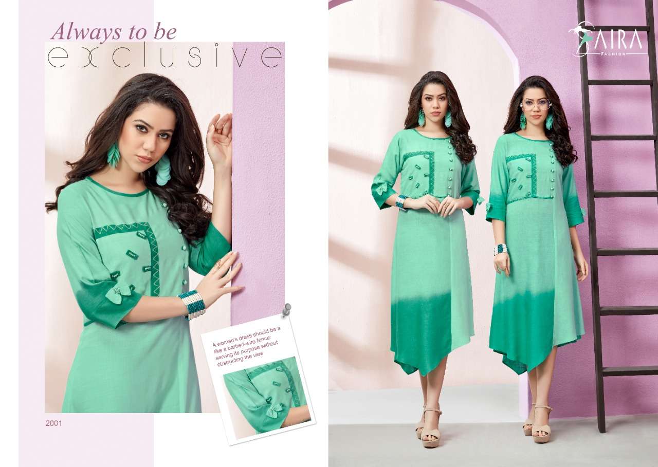 SAIRA VOL-2 BY RAM FASHION 2001 TO 2006 SERIES BEAUTIFUL COLORFUL STYLISH FANCY CASUAL WEAR & ETHNIC WEAR & READY TO WEAR RAYON SLUB WITH SHADED EMBROIDERY KURTIS AT WHOLESALE PRICE