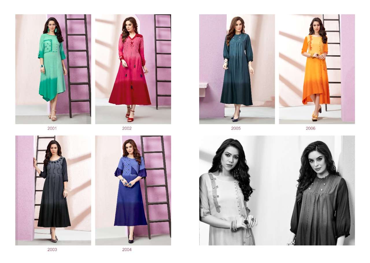 SAIRA VOL-2 BY RAM FASHION 2001 TO 2006 SERIES BEAUTIFUL COLORFUL STYLISH FANCY CASUAL WEAR & ETHNIC WEAR & READY TO WEAR RAYON SLUB WITH SHADED EMBROIDERY KURTIS AT WHOLESALE PRICE