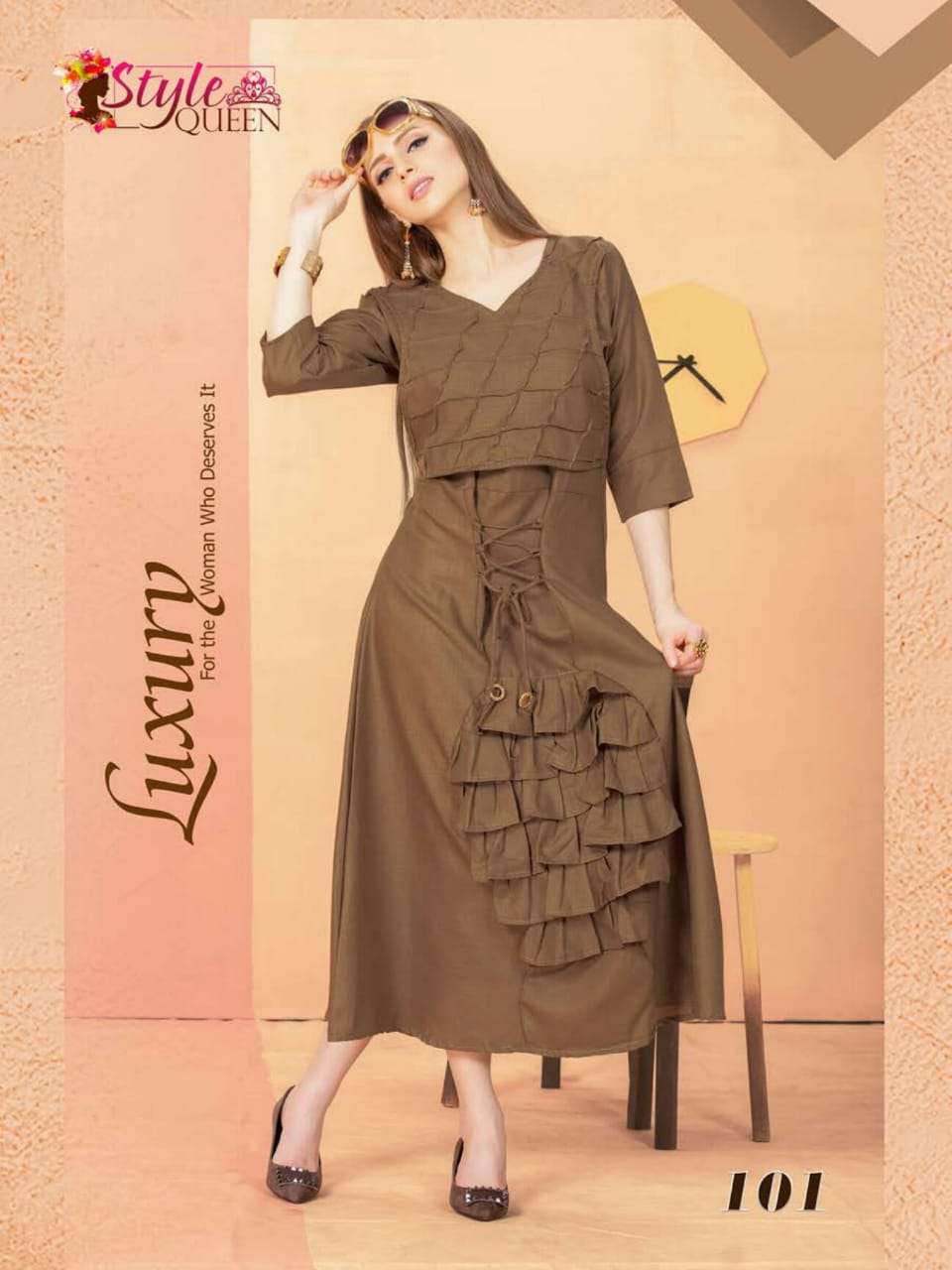 DELLAA BY STYLE QUEEN 101 TO 108 SERIES BEAUTIFUL COLORFUL STYLISH FANCY CASUAL WEAR & ETHNIC WEAR & READY TO WEAR SILK BANGLORI KURTIS AT WHOLESALE PRICE