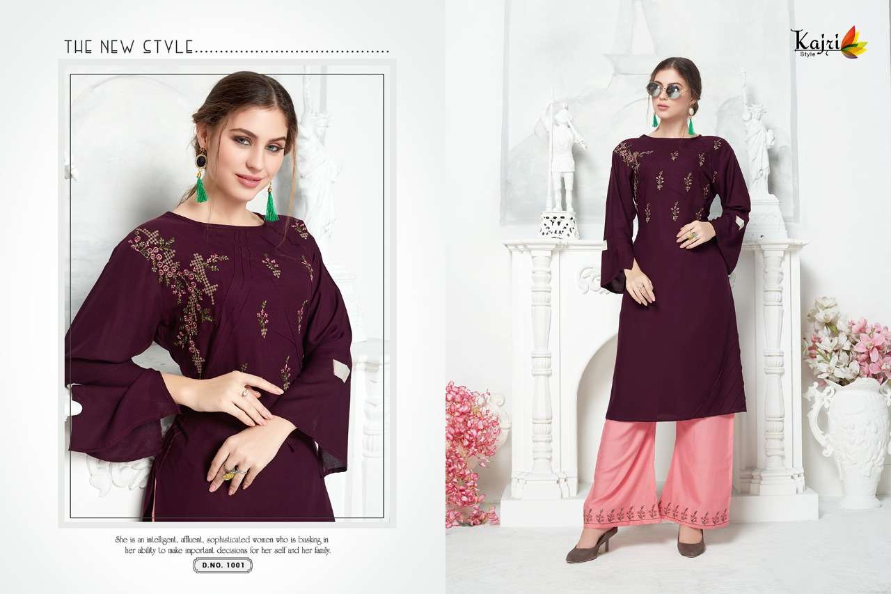 NOOR VOL-5 BY KAJRI STYLE 1001 TO 1008 SERIES BEAUTIFUL COLORFUL STYLISH FANCY CASUAL WEAR & ETHNIC WEAR & READY TO WEAR RAYON WITH HEAVY WORK KURTIS AT WHOLESALE PRICE