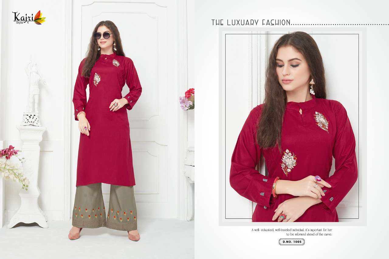 NOOR VOL-5 BY KAJRI STYLE 1001 TO 1008 SERIES BEAUTIFUL COLORFUL STYLISH FANCY CASUAL WEAR & ETHNIC WEAR & READY TO WEAR RAYON WITH HEAVY WORK KURTIS AT WHOLESALE PRICE