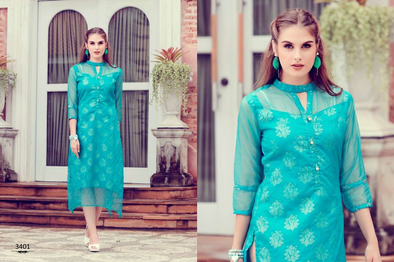 PUREGANZA BY SINZARA 3401 TO 3408 SERIES STYLISH FANCY BEAUTIFUL COLORFUL CASUAL WEAR & ETHNIC WEAR ORGANZA KURTIS AT WHOLESALE PRICE