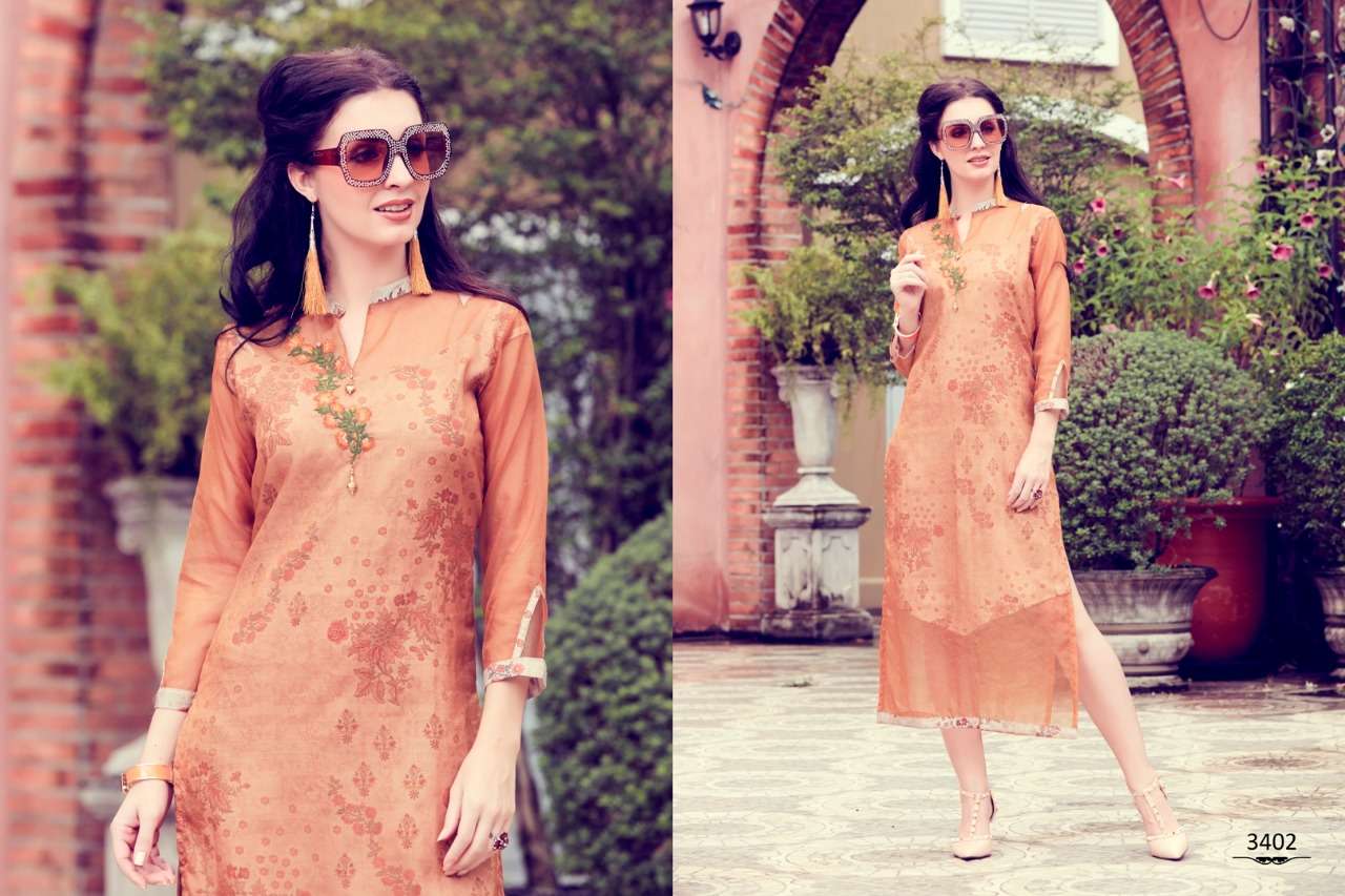 PUREGANZA BY SINZARA 3401 TO 3408 SERIES STYLISH FANCY BEAUTIFUL COLORFUL CASUAL WEAR & ETHNIC WEAR ORGANZA KURTIS AT WHOLESALE PRICE