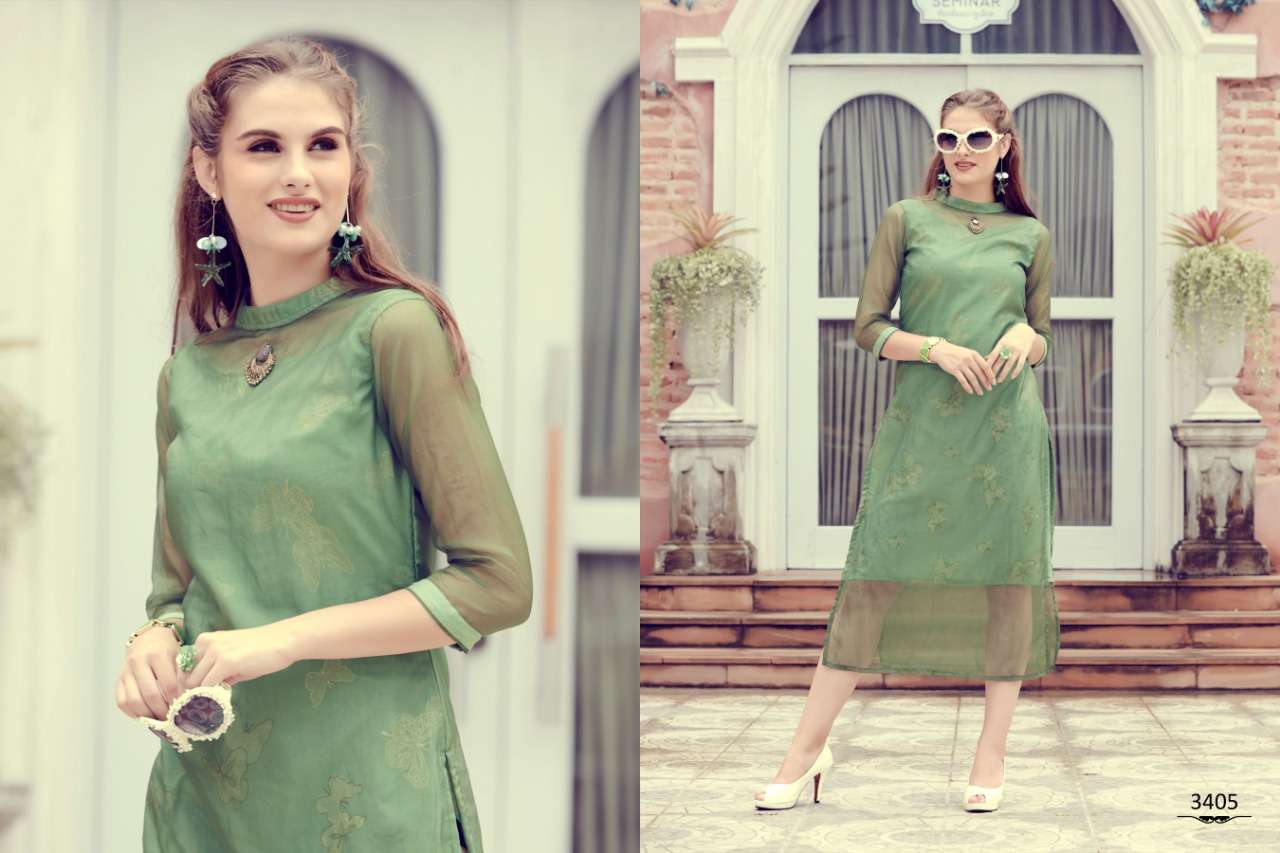 PUREGANZA BY SINZARA 3401 TO 3408 SERIES STYLISH FANCY BEAUTIFUL COLORFUL CASUAL WEAR & ETHNIC WEAR ORGANZA KURTIS AT WHOLESALE PRICE
