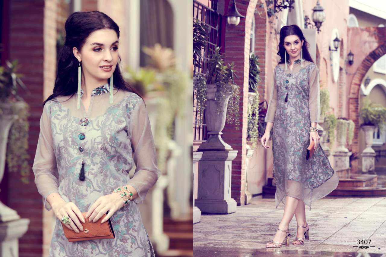 PUREGANZA BY SINZARA 3401 TO 3408 SERIES STYLISH FANCY BEAUTIFUL COLORFUL CASUAL WEAR & ETHNIC WEAR ORGANZA KURTIS AT WHOLESALE PRICE