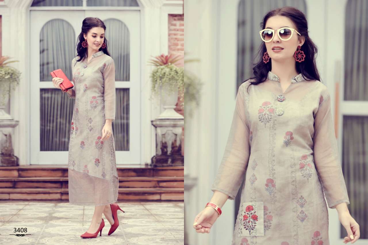 PUREGANZA BY SINZARA 3401 TO 3408 SERIES STYLISH FANCY BEAUTIFUL COLORFUL CASUAL WEAR & ETHNIC WEAR ORGANZA KURTIS AT WHOLESALE PRICE