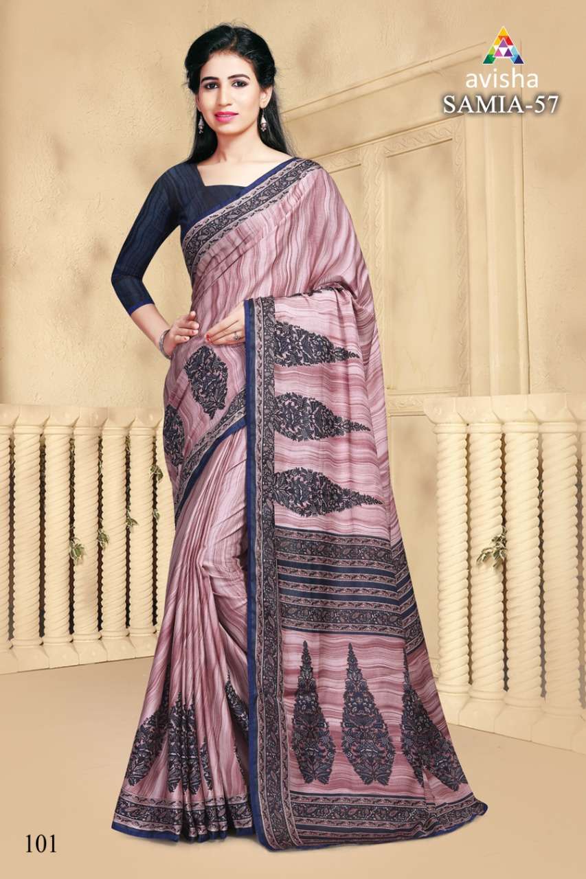 SAMIA VOL-57 BY AVISHA 101 TO 104 SERIES INDIAN TRADITIONAL WEAR COLLECTION BEAUTIFUL STYLISH FANCY COLORFUL PARTY WEAR & OCCASIONAL WEAR DYNA SILK PRINTED SAREES AT WHOLESALE PRICE