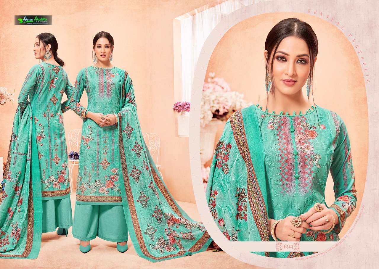 SHALIKA VOL-40 BY SHALIKA- FASHION 1691 TO 1696 DESIGNER COLLECTION SHARARA SUITS BEAUTIFUL STYLISH FANCY COLORFUL PARTY WEAR & OCCASIONAL WEAR PURE COTTON SATIN DIGITAL PRINTED DRESSES AT WHOLESALE PRICE