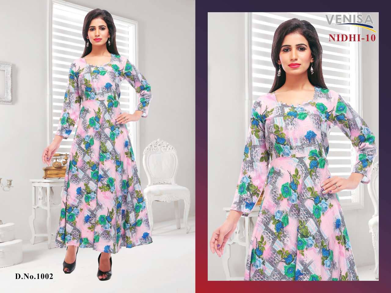 NIDHI VOL-10 BY VENISA 1001 TO 1004 SERIES BEAUTIFUL STYLISH FANCY COLORFUL CASUAL WEAR & ETHNIC WEAR & READY TO WEAR 14 KG HEAVY RAYON PRINTED KURTIS AT WHOLESALE PRICE