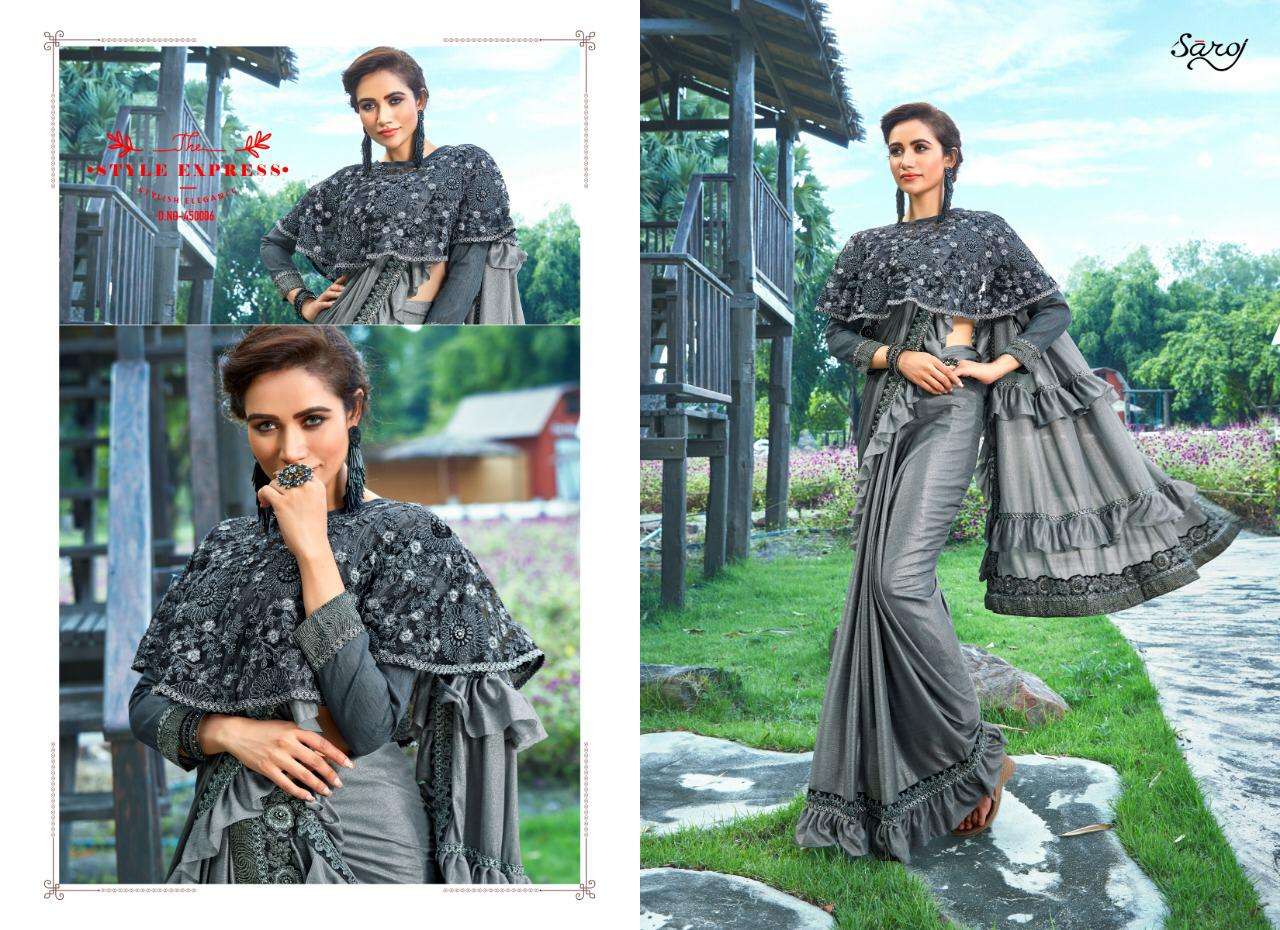 HUNNY BUNNY BY SAROJ SAREE 450001 TO 450006 SERIES INDIAN TRADITIONAL WEAR COLLECTION BEAUTIFUL STYLISH FANCY COLORFUL PARTY WEAR & OCCASIONAL WEAR IMPORTED HEAVY LYCRA SAREES AT WHOLESALE PRICE
